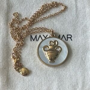 Mayamar Aquarius Zodiac Gold-Tone Pendant  Necklace with Mother-of-Pearl